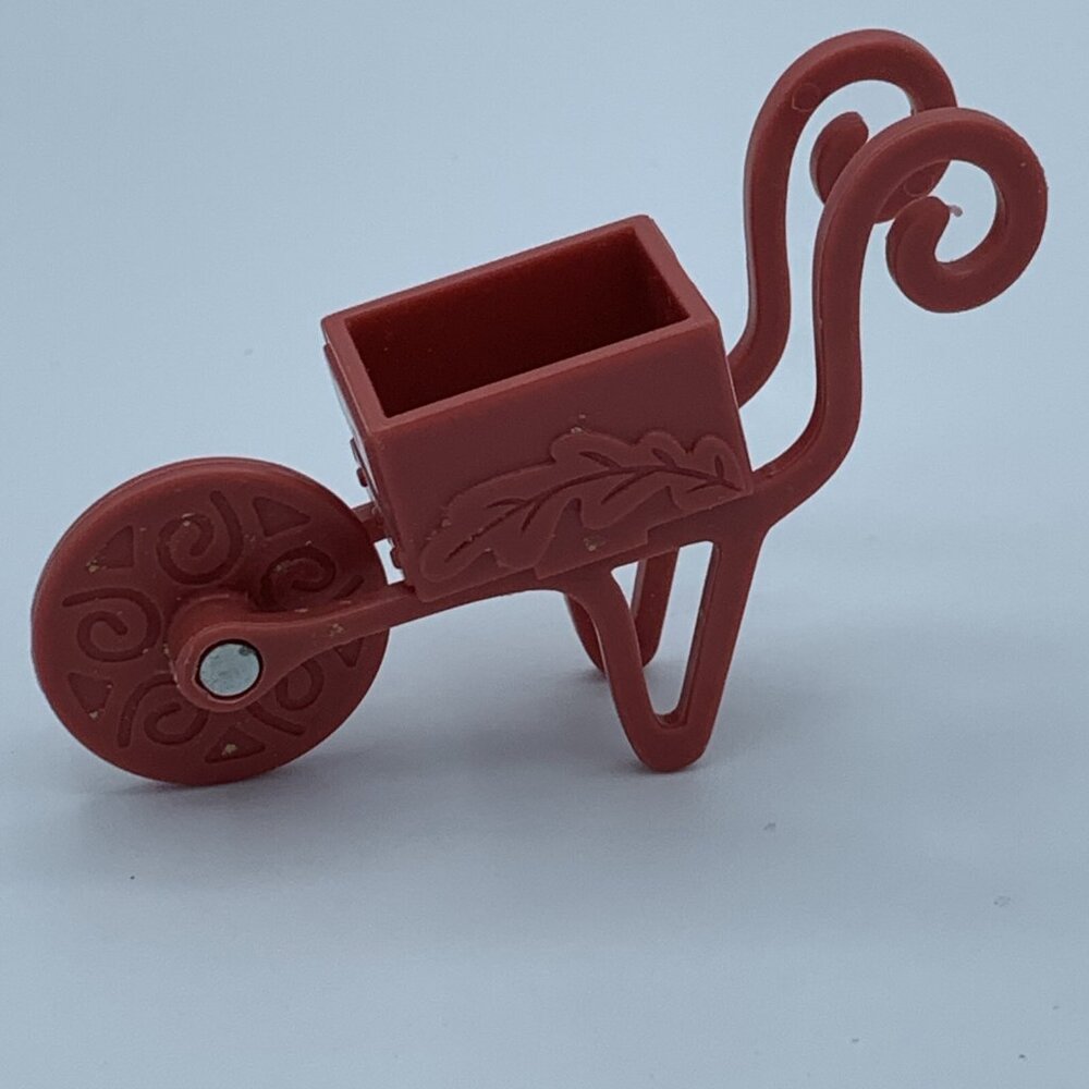Disney Dollhouse Fairy Wheelbarrow Gardening Cart Brown Plastic Doll Toy Mini